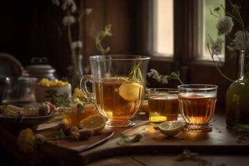 Herbal tea with ginger and honey, generative ai