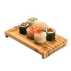 sushi on wooden plate