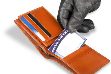 Hand in Glove Stealing a Social Security Card from a Wallet