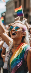 Naklejka premium LGBTIQ+ Friends Celebrating Pride Together at a Parade