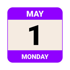 1 May, Monday. Date template. Useful design for calendar or event promotion. Vector illustration EPS 10 File.
