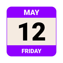 12 May, Friday. Date template. Useful design for calendar or event promotion. Vector illustration EPS 10 File.
