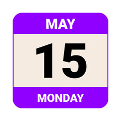 15 May, Monday. Date template. Useful design for calendar or event promotion. Vector illustration EPS 10 File.
