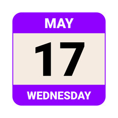 17 May, Wednesday. Date template. Useful design for calendar or event promotion. Vector illustration EPS 10 File.