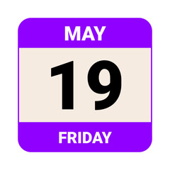 19 May, Friday. Date template. Useful design for calendar or event promotion. Vector illustration EPS 10 File.