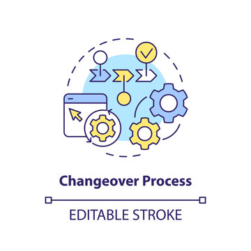 Changeover process concept icon. Manufacturing equipment. SMED methodology abstract idea thin line illustration. Isolated outline drawing. Editable stroke. Arial, Myriad Pro-Bold fonts used