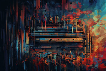 Colorful abstract painting in night city colors, Generative AI