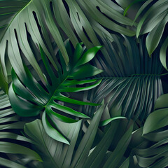 Obraz na płótnie Canvas Background of Monstera leaves. Generative AI.