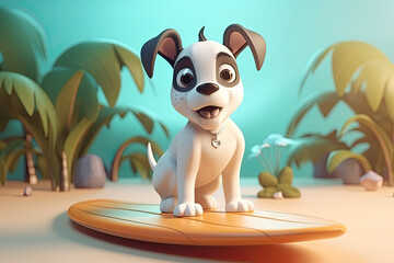 Obraz na płótnie Canvas Cute Cartoon Dog on a Surfboard, generative AI