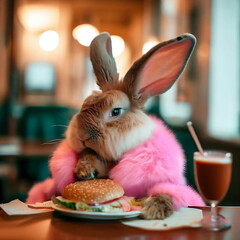 Obraz premium Rabbit and burger. Generative AI.
