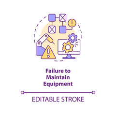 Failure to maintain equipment concept icon. Industrial machine breakdown abstract idea thin line illustration. Isolated outline drawing. Editable stroke. Arial, Myriad Pro-Bold fonts used