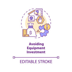 Avoiding equipment investment concept icon. Cost savings. Capacity limitations abstract idea thin line illustration. Isolated outline drawing. Editable stroke. Arial, Myriad Pro-Bold fonts used