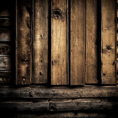 Wooden background. Old wooden wall of a rustic house with texture it has a holey structure in some places is rotten boards dark brown Generative AI 