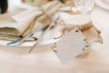 Wedding. Rustic . Favors on a table  with boxes for wedding event