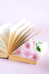 still life flowers and book in soft tone
