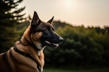 Naklejka premium Belgian Shepherd Malinois guarding the border. Generative AI.