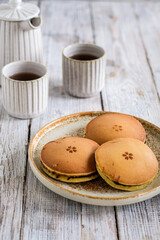dorayaki pancake, japanese pancake on the wooden table