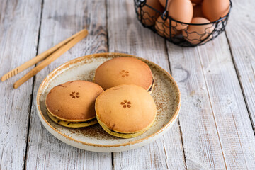 dorayaki pancake, japanese pancake on the wooden table