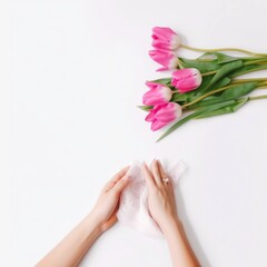 woman hands with tulips