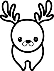Kawaii deer vector linear illustration