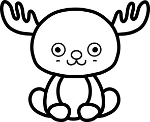 Kawaii deer vector linear illustration