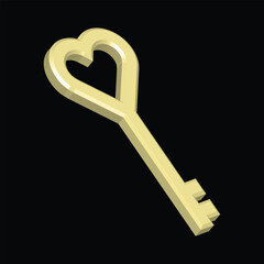 heart key, heart shaped key, vector illustration 