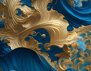 Gold and blue artsy textured background wallpaper. Generative AI illustrator