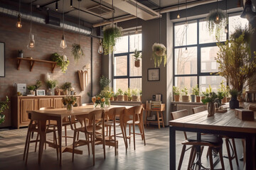 Fototapeta na wymiar Interior of modern loft style restaurant. generative ai