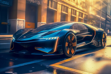 Fototapeta na wymiar futuristic car, concept car of the future, generative ai