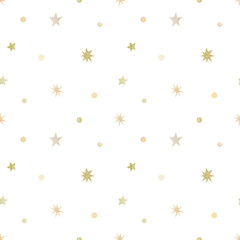 Watercolor pale green stars and dots seamless pattern. Romantic background. Polka dot pattern for fabric. Pastel wedding texture wallpaper. Birthday minimal love design seamless