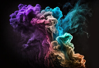 Beautiful fantasy Color explosion on dark  background. Generative Ai.