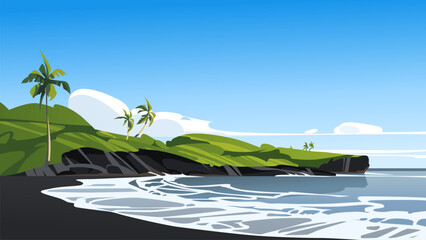 Black sand beach. Vector illustration © Voidentir