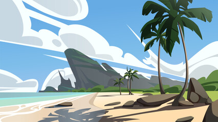 Tropical beach landscape. Vector illustration