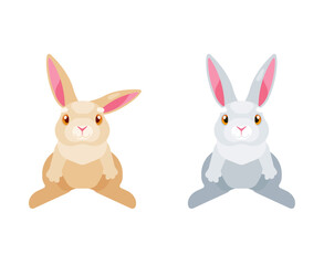 Christmas Rabbits, easter gray and ginger bunnies Isolated Sign Flat Style Vector Illustration Symbol on White Background