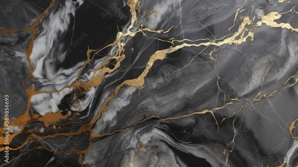 Wall mural Natural gray marble texture background with golden inserts. Based on Generative AI