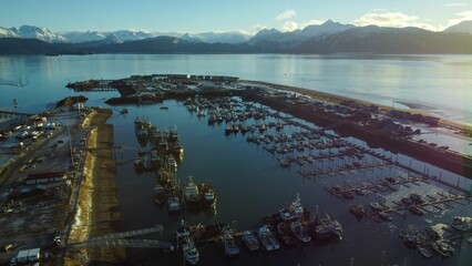 Homer Harbor in Alaska on a beautiful, sunny day
