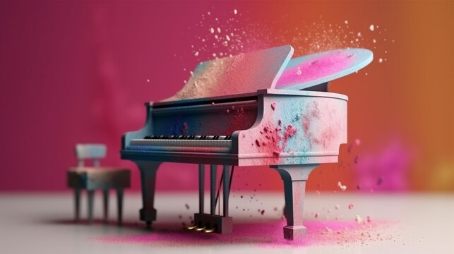 Beautiful fantasy piano isolated on bright background. Generative AI.