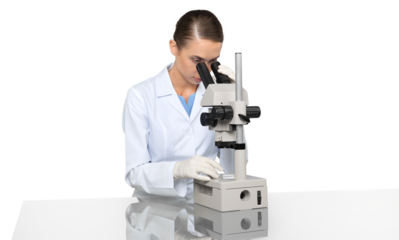 Scientist Working with Microscope isolated on white background
