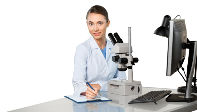 Female Scientist , Researcher , Doctor Using Microscope