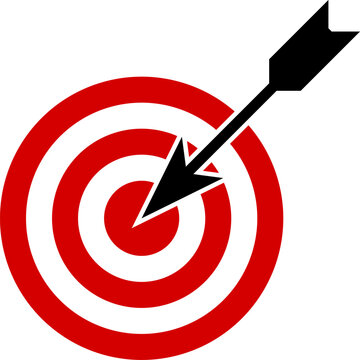 Target And Arrow Aim Archery Bulleye Or Mission Succesfully Accomplished Or Accuracy Symbol Icon. Vector Image.