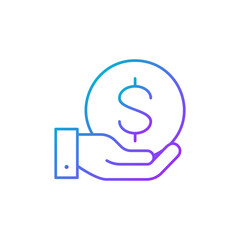 Hand with a coin gradient lineal icon. Finance, payment, invest finance symbol design.