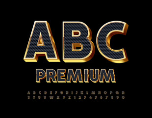 Vector premium 3D Font. Black and Gold luxury Alphabet Letters, Numbers and Symbols.
