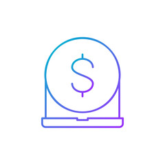 Laptop with coin, online payment gradient lineal icon. Finance, payment, invest finance symbol design.
