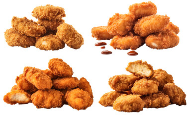 Four times fried chicken nugets on a transparent background, Generative AI