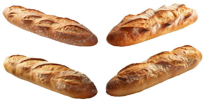 Four times a French baguette on a transparent background, Generative AI