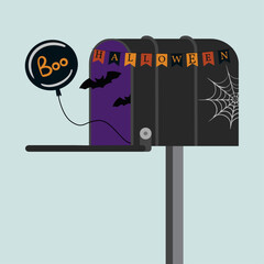 Halloween  Mailbox with Ballon and Bat  and Decoration Web