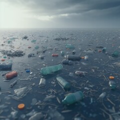 view of the sea, plastic, pollution, 