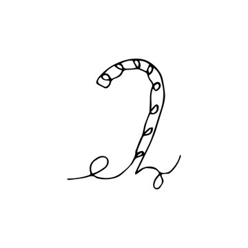 One line candy cane isolated on white background. Sweet holiday Line art. Simple contour hand draw picture. Vector illustration.