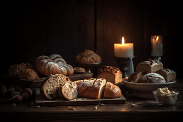 Fototapeta na wymiar Classic Handmade breads with wholesome natural ingredients
