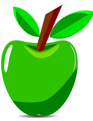 green apple with leaf on white background.